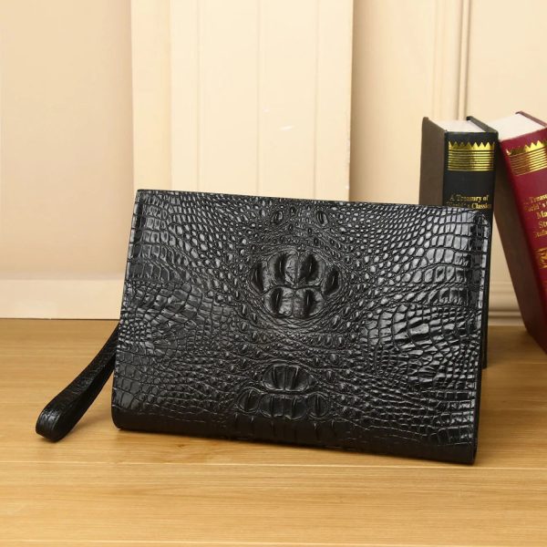 2023 Winter New Men's Crocodile Clutch Bag Briefcase High-quality Real Cowhide Envelope Clutch Bag Large Capacity Men's Bag