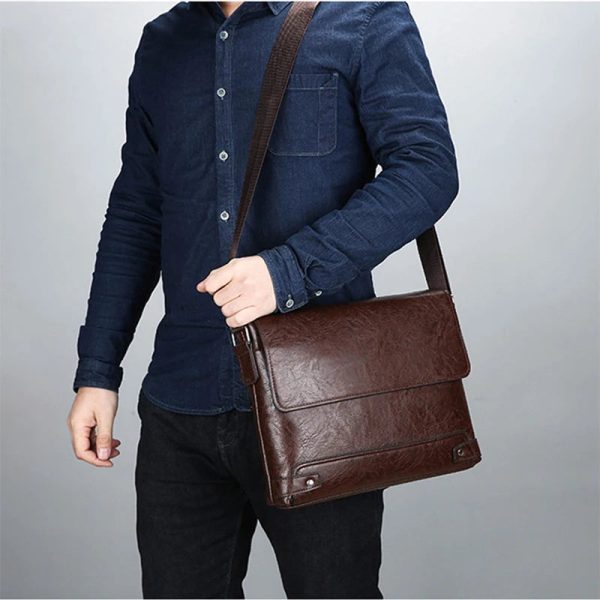 Briefcase Men Bag PU Leather Commuting Laptop Split Shoulder Executive Business Work Messenger Crossbody Side Bag Husband Male