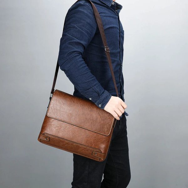 Briefcase Men Bag PU Leather Commuting Laptop Split Shoulder Executive Business Work Messenger Crossbody Side Bag Husband Male
