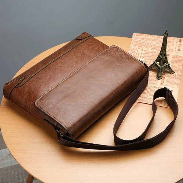 Briefcase Men Bag PU Leather Commuting Laptop Split Shoulder Executive Business Work Messenger Crossbody Side Bag Husband Male