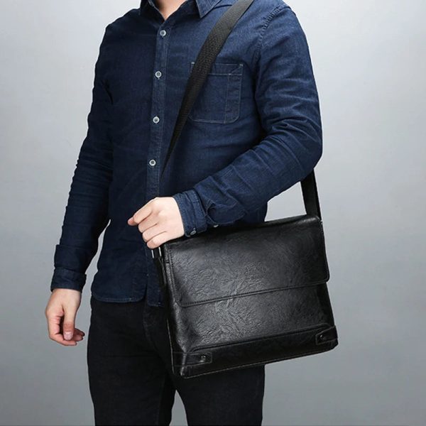 Briefcase Men Bag PU Leather Commuting Laptop Split Shoulder Executive Business Work Messenger Crossbody Side Bag Husband Male