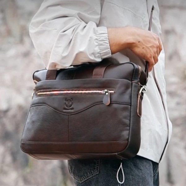 Business Briefcase Shoulder Messenger Bags Men's Genuine Leather 14-inch Laptop Bag's Men's Briefcase Office Business Handbag