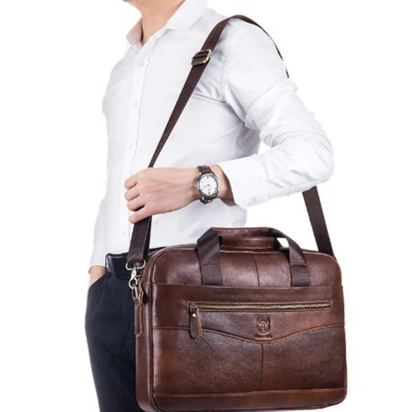 Business Briefcase Shoulder Messenger Bags Men's Genuine Leather 14-inch Laptop Bag's Men's Briefcase Office Business Handbag