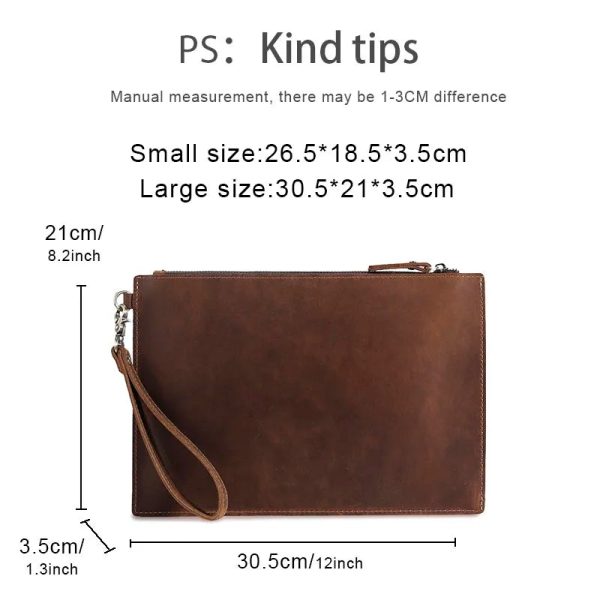 Clutch Bag Man Hand Men Luxury Vintage Crazy Horse Leather Men's Handbag Large Capacity Zipper Wallet Phone Genuine High Quality