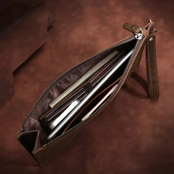 Clutch Bag Man Hand Men Luxury Vintage Crazy Horse Leather Men's Handbag Large Capacity Zipper Wallet Phone Genuine High Quality