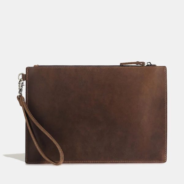 Clutch Bag Man Hand Men Luxury Vintage Crazy Horse Leather Men's Handbag Large Capacity Zipper Wallet Phone Genuine High Quality