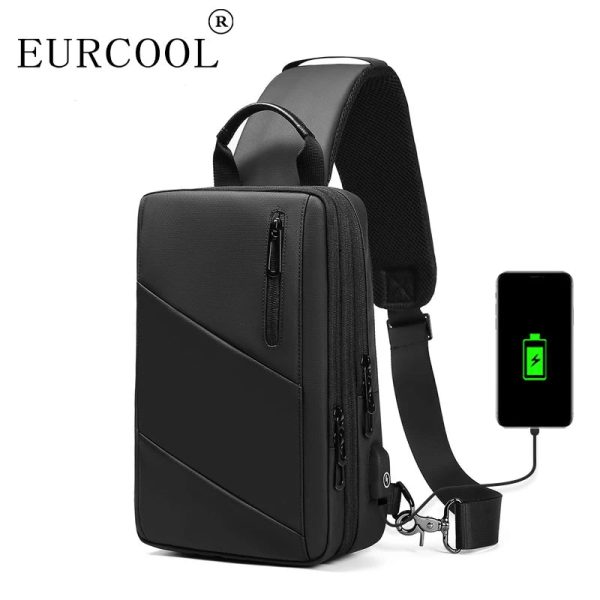 EURCOOL Chest Packs Men USB Charging Casual Water Repellent Travel Shoulder Crossbody Bags Messenger мужская сумка на плечё Male