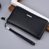 Fashion Men's Long Mobile Phone Bag Business Leather Multi Function High Capacity Zipper Wallet with Hand Belt