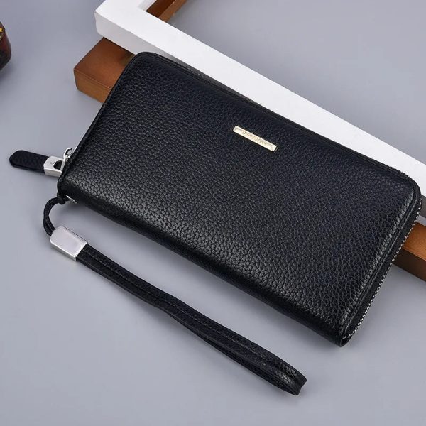 Fashion Men's Long Mobile Phone Bag Business Leather Multi Function High Capacity Zipper Wallet with Hand Belt