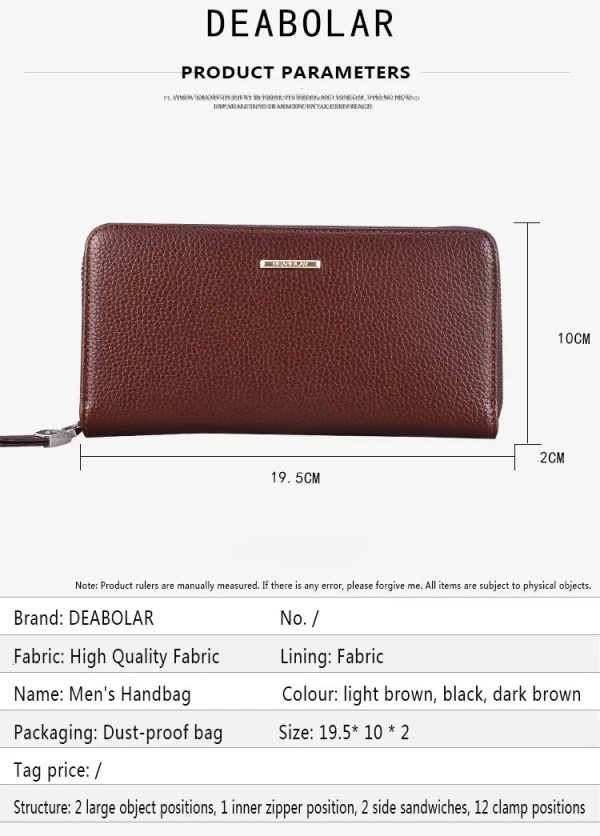 Fashion Men's Long Mobile Phone Bag Business Leather Multi Function High Capacity Zipper Wallet with Hand Belt