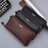 Fashion Men's Long Mobile Phone Bag Business Leather Multi Function High Capacity Zipper Wallet with Hand Belt
