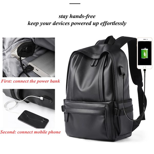 Leather Backpack for Men, 14 inch Laptop Backpack, Travel Daypack with USB Port, Water Resistant Leather Business Daypack