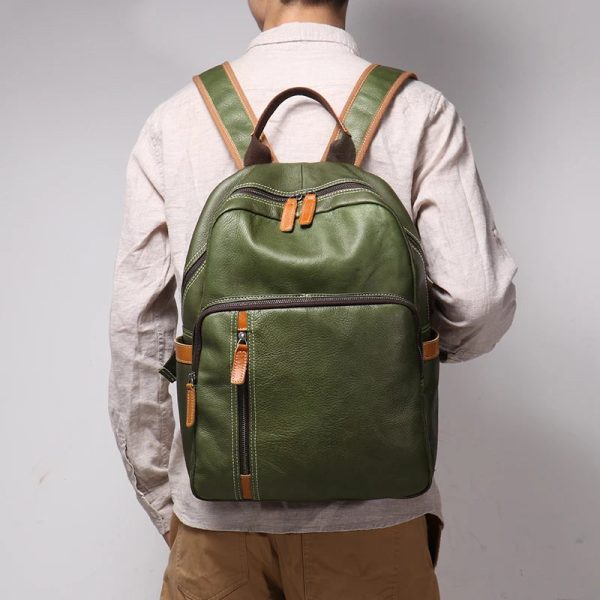 Men's Genuine Leather Travel Backpack Leisure College Teenager Backpacks School Backpack Man 15" Laptop Bag Leathfocus