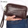 Men's Leather Clutch Purse Wallet Men Cowhide Wristlet Holder Wrist Bag Pack Business Cell Phone Cash Card Handbag