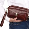 Men's Leather Clutch Purse Wallet Men Cowhide Wristlet Holder Wrist Bag Pack Business Cell Phone Cash Card Handbag