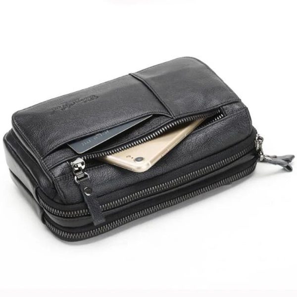 Men's Leather Clutch Purse Wallet Men Cowhide Wristlet Holder Wrist Bag Pack Business Cell Phone Cash Card Handbag
