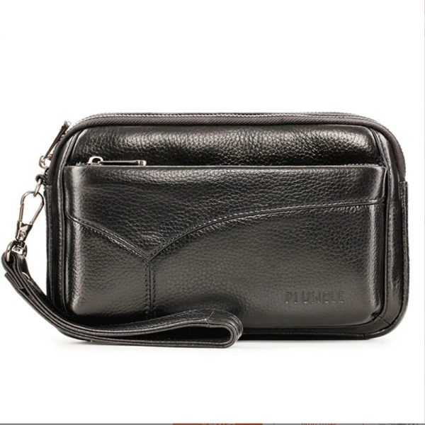Men's Leather Clutch Purse Wallet Men Cowhide Wristlet Holder Wrist Bag Pack Business Cell Phone Cash Card Handbag