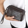 Men's Leather Clutch Purse Wallet Men Cowhide Wristlet Holder Wrist Bag Pack Business Cell Phone Cash Card Handbag