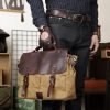 Messenger Bag Men Leather Genuine Leather Canvas 14inch Laptop Briefcase Crossbody Satchel Bag for Men