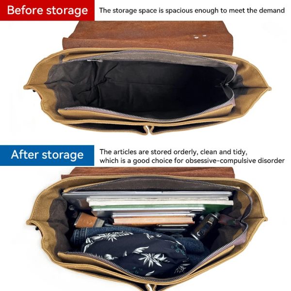 Messenger Bag Men Leather Genuine Leather Canvas 14inch Laptop Briefcase Crossbody Satchel Bag for Men