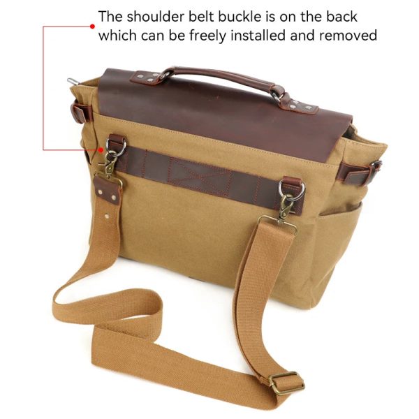 Messenger Bag Men Leather Genuine Leather Canvas 14inch Laptop Briefcase Crossbody Satchel Bag for Men