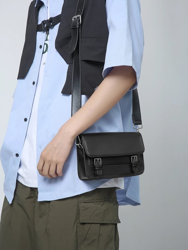 Minimalist Black Shoulder Bag Retro Male PU Leather Crossbody Bags Men's Small Messenger Bag for Men Suitable for Daily Use