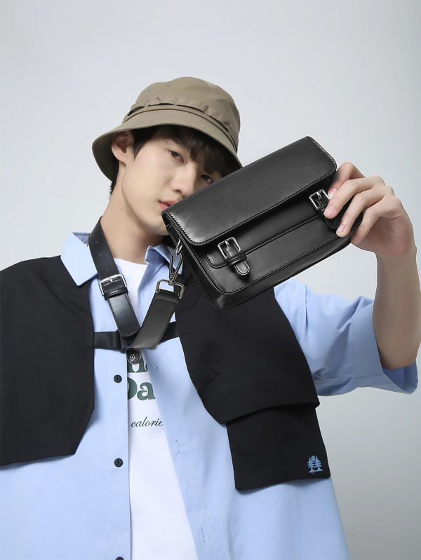 Minimalist Black Shoulder Bag Retro Male PU Leather Crossbody Bags Men's Small Messenger Bag for Men Suitable for Daily Use