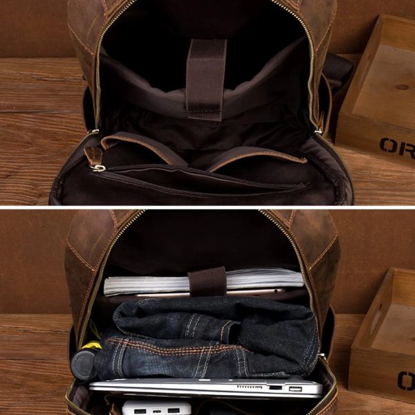 NASVA Genuine Leather Retro Backpack Men's Travel Backpack Business Travel Bag Laptop Bag School Bag For 15.6 Inch