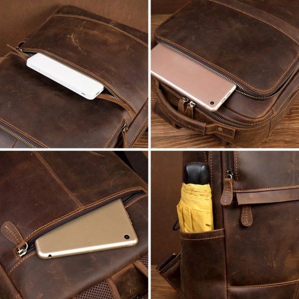 NASVA Genuine Leather Retro Backpack Men's Travel Backpack Business Travel Bag Laptop Bag School Bag For 15.6 Inch