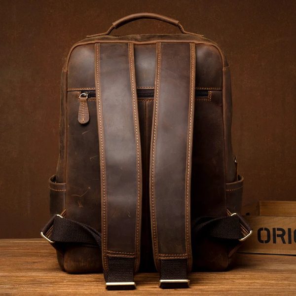 NASVA Genuine Leather Retro Backpack Men's Travel Backpack Business Travel Bag Laptop Bag School Bag For 15.6 Inch