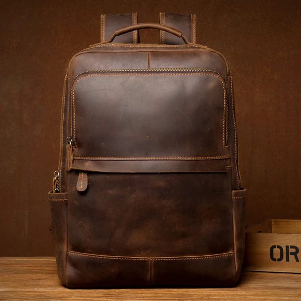 NASVA Genuine Leather Retro Backpack Men's Travel Backpack Business Travel Bag Laptop Bag School Bag For 15.6 Inch