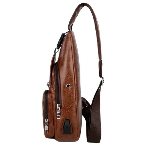 New USB Charging Chest Bag with Headset Hole Mens Multifunction Single Strap Anti Theft Chest Bag with Adjustable Shoulder Strap