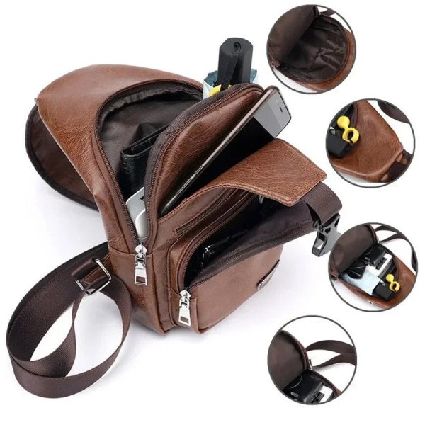 New USB Charging Chest Bag with Headset Hole Mens Multifunction Single Strap Anti Theft Chest Bag with Adjustable Shoulder Strap