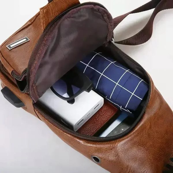 New USB Charging Chest Bag with Headset Hole Mens Multifunction Single Strap Anti Theft Chest Bag with Adjustable Shoulder Strap