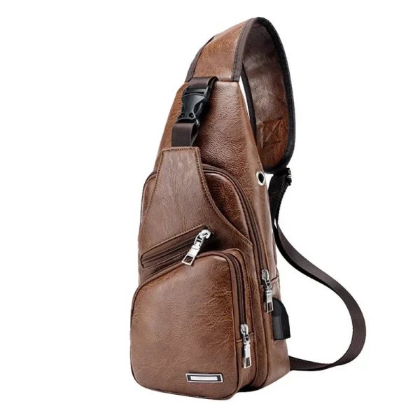 New USB Charging Chest Bag with Headset Hole Mens Multifunction Single Strap Anti Theft Chest Bag with Adjustable Shoulder Strap