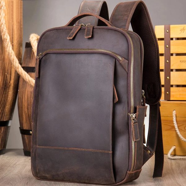 Newsbirds Genuine Leather Men Backpack15" Laptop Daypack Cow Leather School Bag Male Travel Bag Crazy Horse Leather Bagpack Male