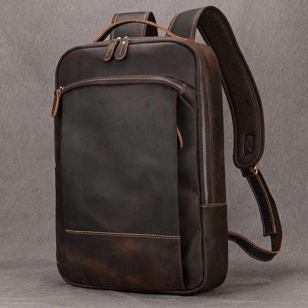 Newsbirds Genuine Leather Men Backpack15" Laptop Daypack Cow Leather School Bag Male Travel Bag Crazy Horse Leather Bagpack Male