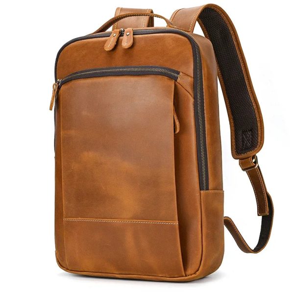 Newsbirds Genuine Leather Men Backpack15" Laptop Daypack Cow Leather School Bag Male Travel Bag Crazy Horse Leather Bagpack Male