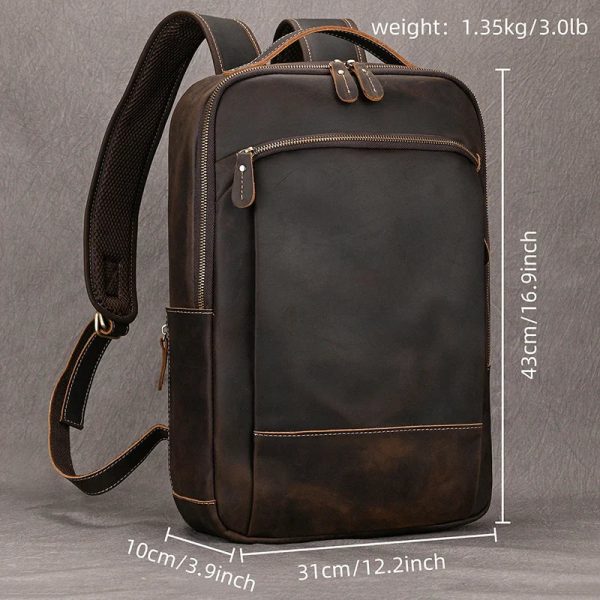 Newsbirds Genuine Leather Men Backpack15" Laptop Daypack Cow Leather School Bag Male Travel Bag Crazy Horse Leather Bagpack Male