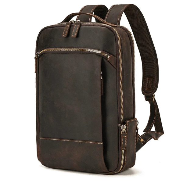 Newsbirds Genuine Leather Men Backpack15" Laptop Daypack Cow Leather School Bag Male Travel Bag Crazy Horse Leather Bagpack Male
