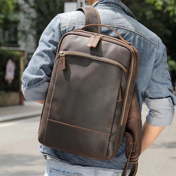 Newsbirds Genuine Leather Men Backpack15" Laptop Daypack Cow Leather School Bag Male Travel Bag Crazy Horse Leather Bagpack Male