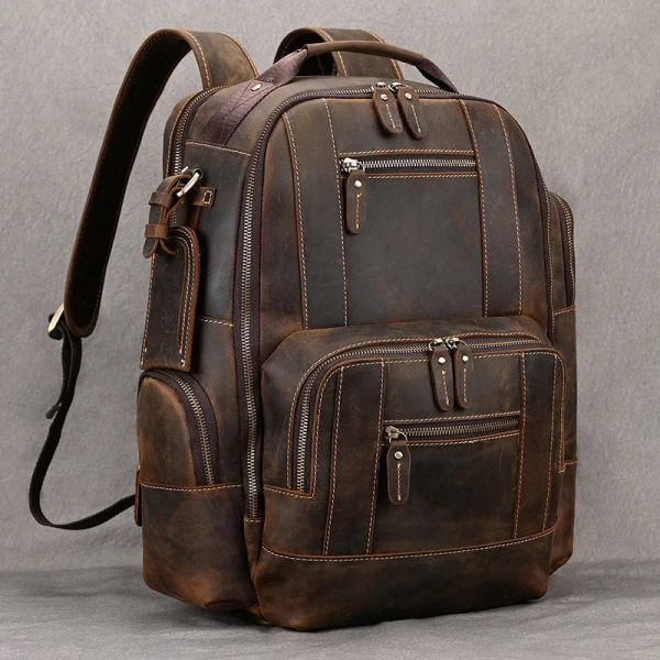 Newsbirds Genuine Leather Men Backpack15" Laptop Daypack Cow Leather School Bag Male Travel Bag Crazy Horse Leather Bagpack Male