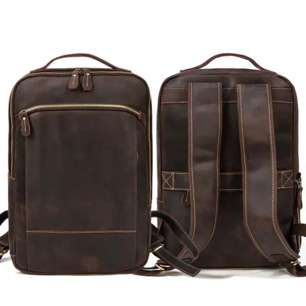 Newsbirds Genuine Leather Men Backpack15" Laptop Daypack Cow Leather School Bag Male Travel Bag Crazy Horse Leather Bagpack Male