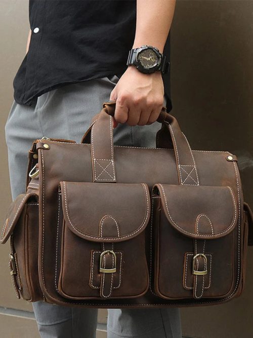 Newsbirds Vintage Fashion Leather Handbags For Men Shoulder Bag Genuine Leather Multifunctional Briefcase Bag Business Tote Bag
