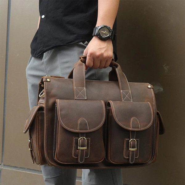 Newsbirds Vintage Fashion Leather Handbags For Men Shoulder Bag Genuine Leather Multifunctional Briefcase Bag Business Tote Bag