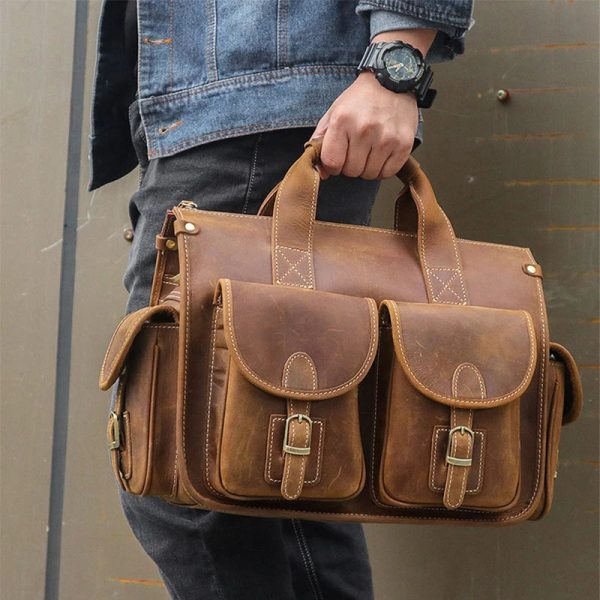 Newsbirds Vintage Fashion Leather Handbags For Men Shoulder Bag Genuine Leather Multifunctional Briefcase Bag Business Tote Bag