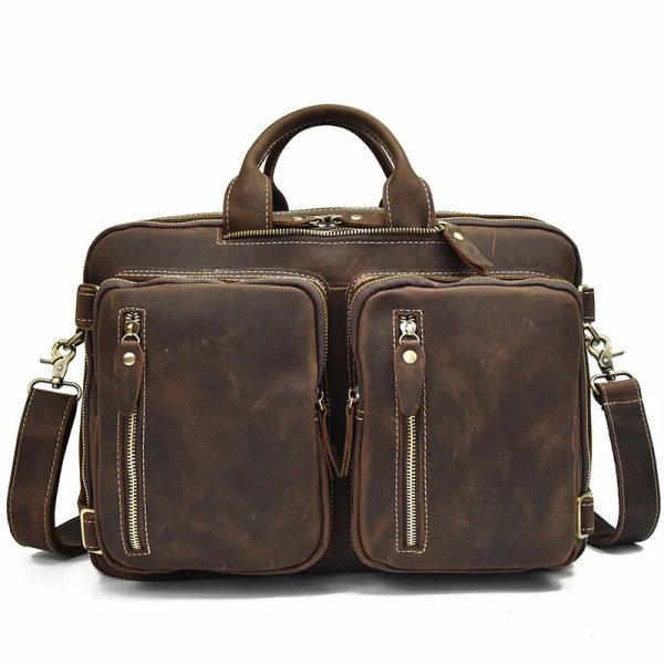 Newsbirds Vintage Fashion Leather Handbags For Men Shoulder Bag Genuine Leather Multifunctional Briefcase Bag Business Tote Bag