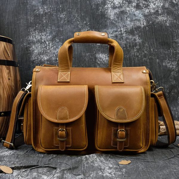 Newsbirds Vintage Fashion Leather Handbags For Men Shoulder Bag Genuine Leather Multifunctional Briefcase Bag Business Tote Bag