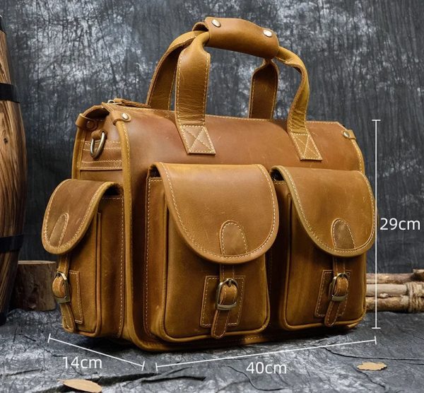 Newsbirds Vintage Fashion Leather Handbags For Men Shoulder Bag Genuine Leather Multifunctional Briefcase Bag Business Tote Bag