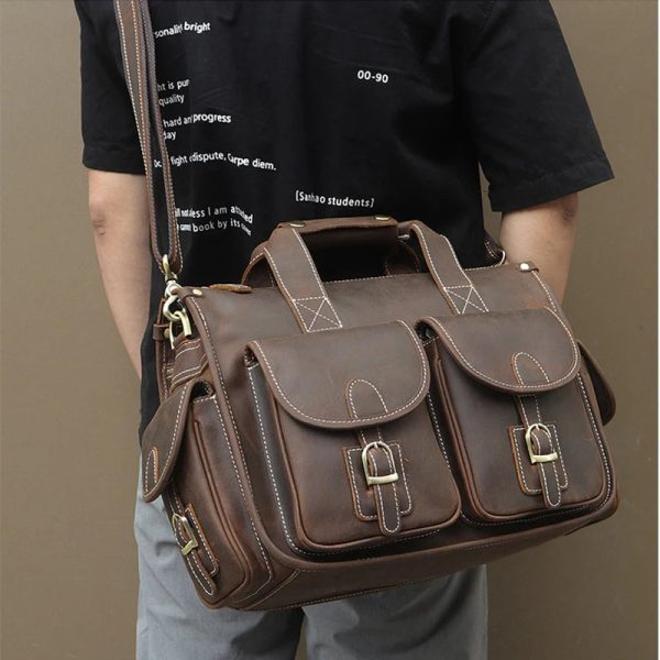 Newsbirds Vintage Fashion Leather Handbags For Men Shoulder Bag Genuine Leather Multifunctional Briefcase Bag Business Tote Bag